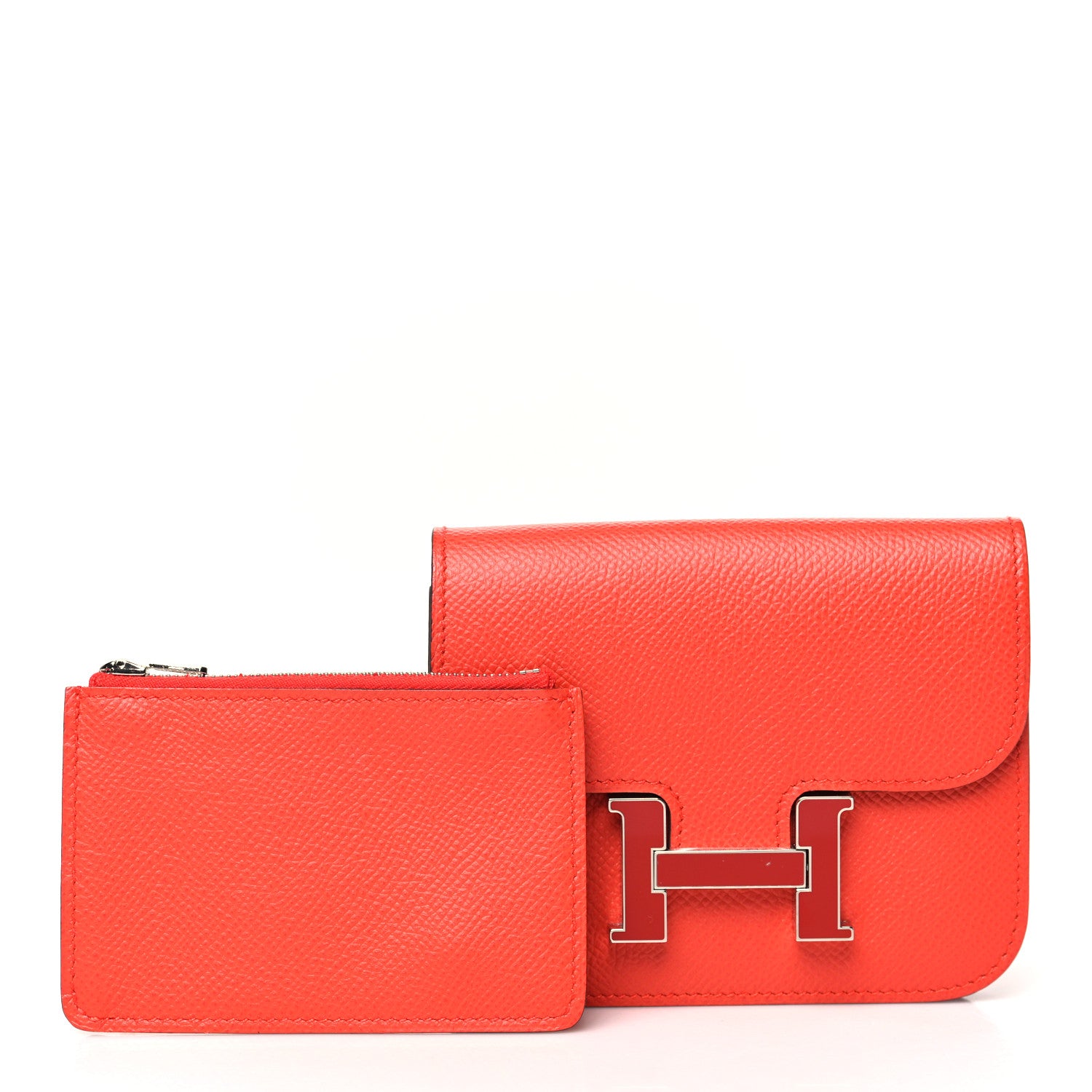 Hermes Epsom Enamel Constance Slim Wallet Capucine Sanguine 2 of 10