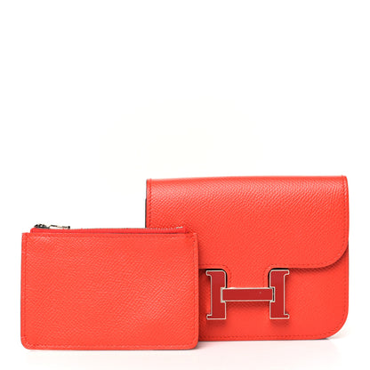 Hermes Epsom Enamel Constance Slim Wallet Capucine Sanguine 2 of 10