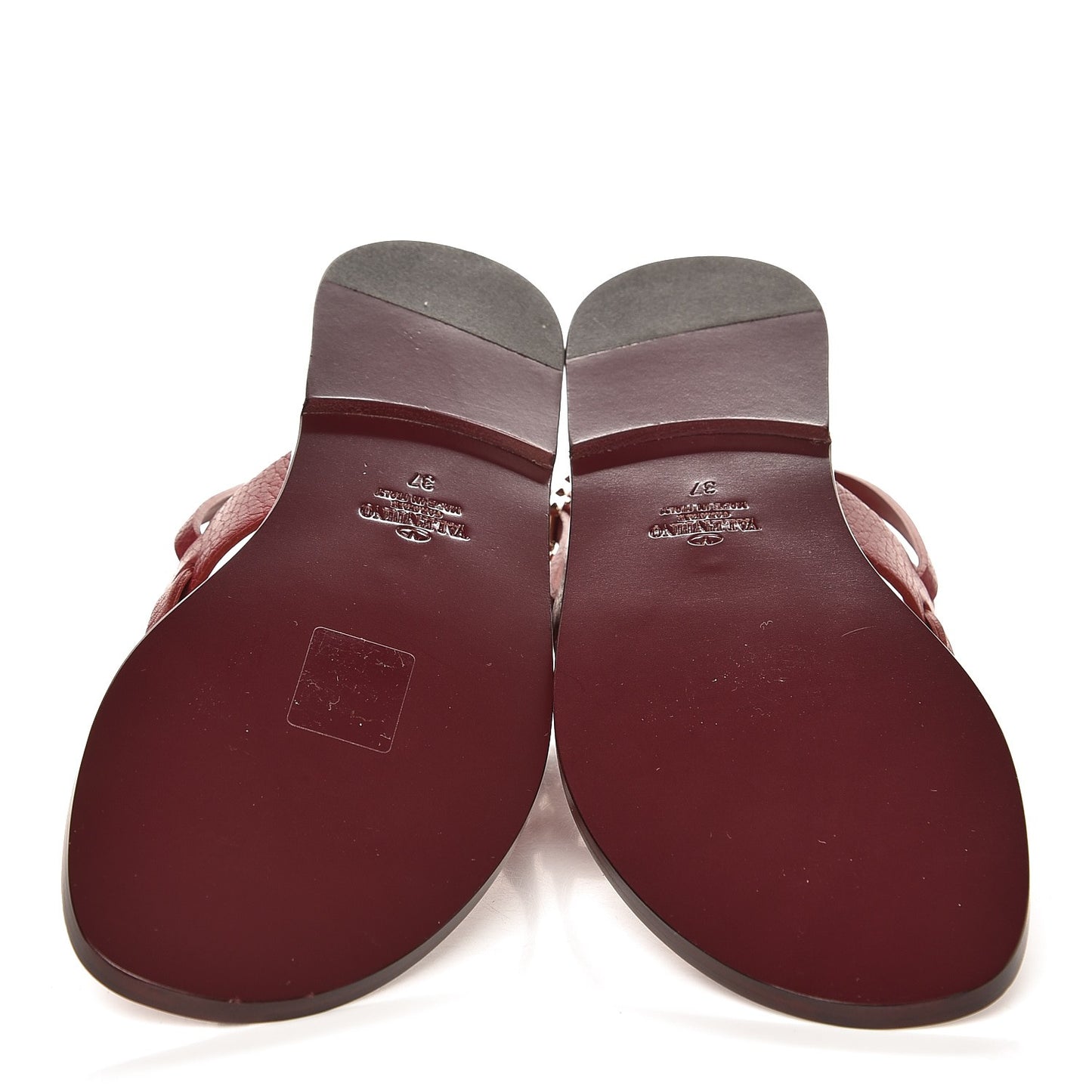 Calfskin Rockstud Ankle Wrap Flat Thong Sandals 37 Rubino