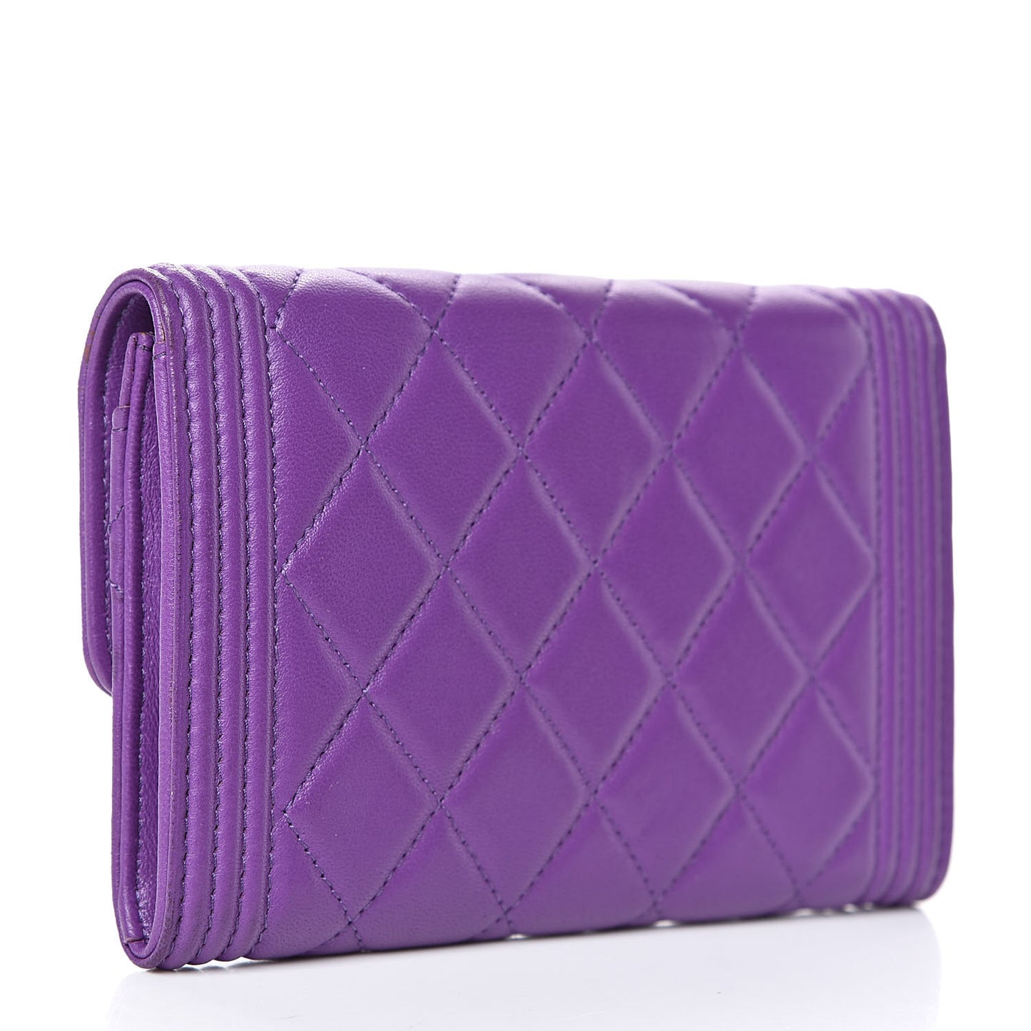 Lambskin Quilted Small Boy Flap Wallet Purple