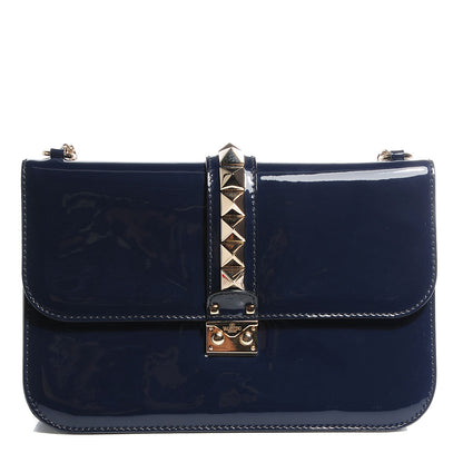 Valentino Garavani Patent Large Glam Lock Rockstud Flap Blue China 1 of 7