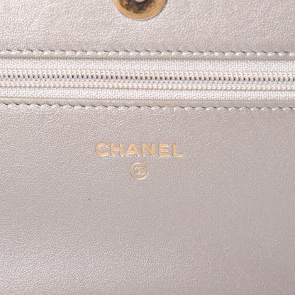 Chanel Cracked Metallic Calfskin Quilted Boy Wallet On Chain WOC Dark Silver 6 of 19