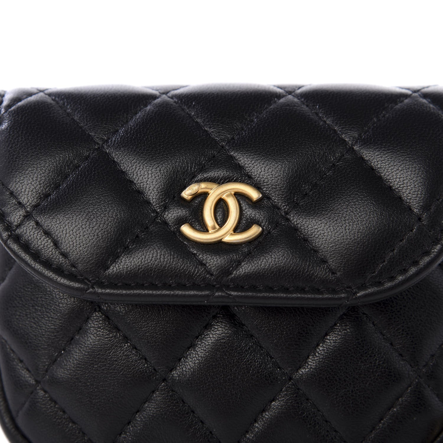 Chanel Lambskin Quilted Pearl Crush Waist Bag Black 9 of 10