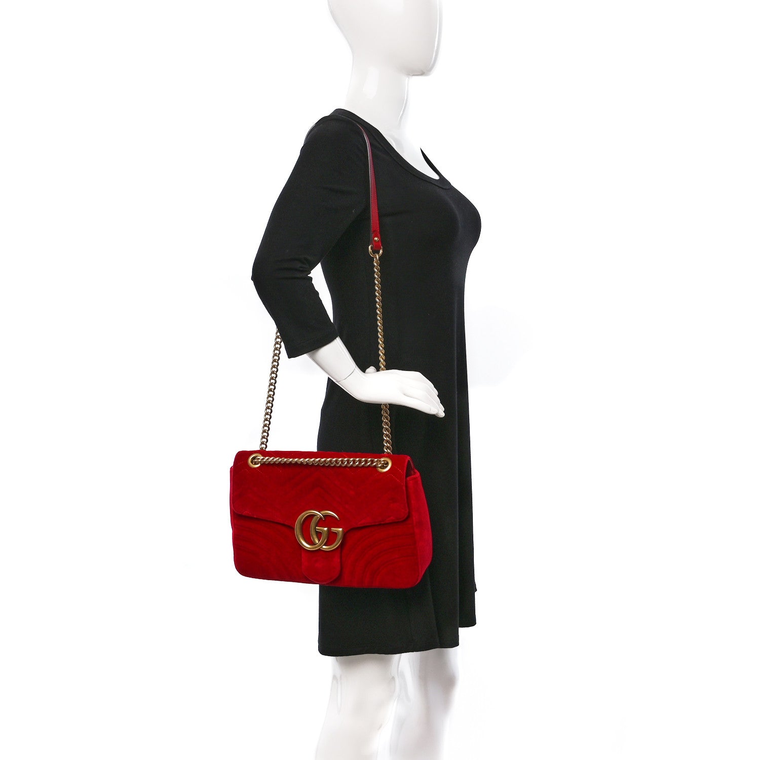 Gucci Velvet Matelasse Medium GG Marmont Shoulder Bag Hibiscus Red 2 of 17
