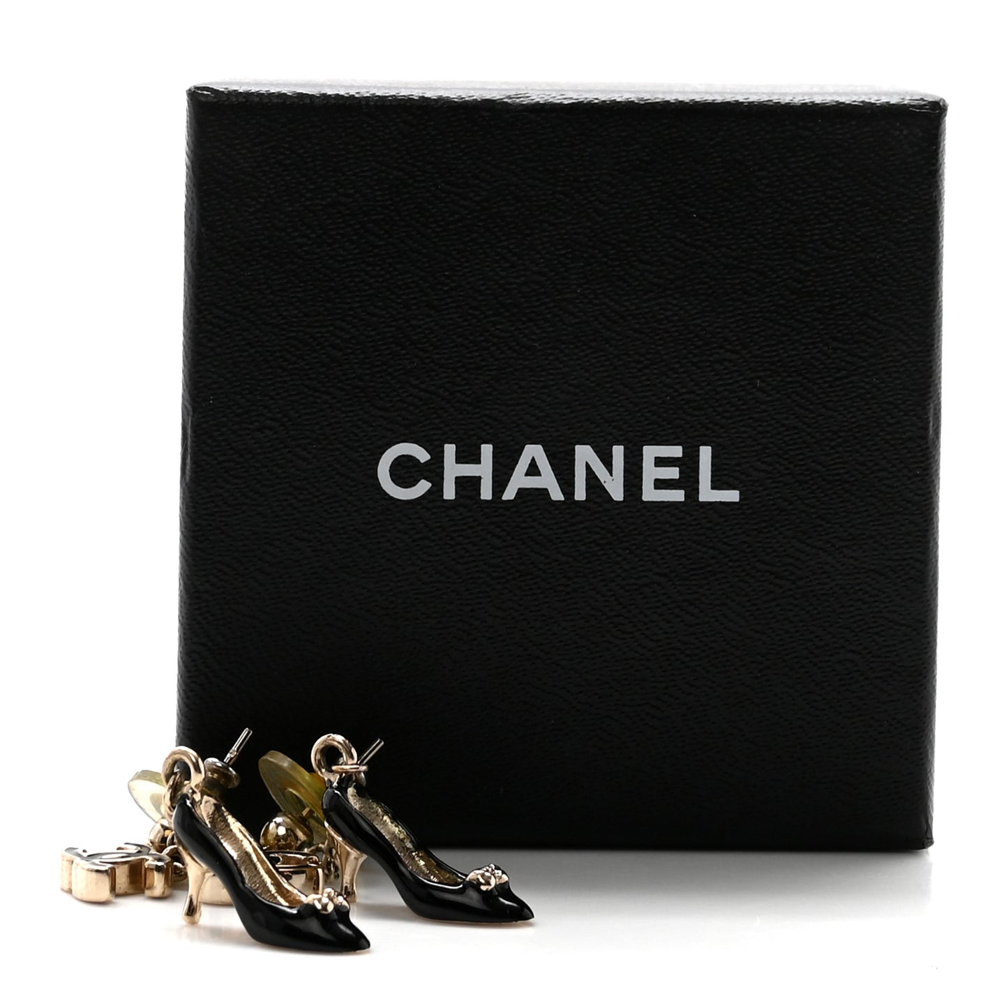 Enamel CC Heels Charm Earrings Black Gold