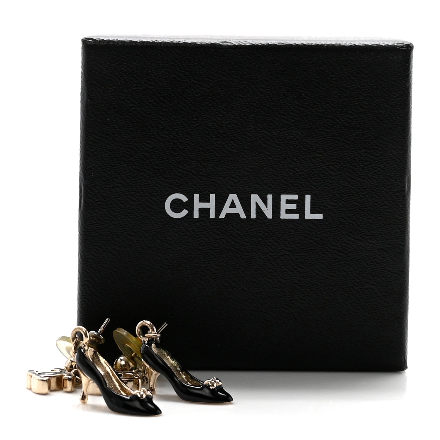 Chanel Enamel CC Heels Charm Earrings Black Gold 5 of 5