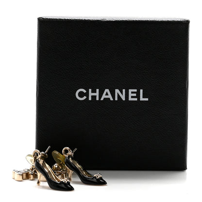 Chanel Enamel CC Heels Charm Earrings Black Gold 5 of 5
