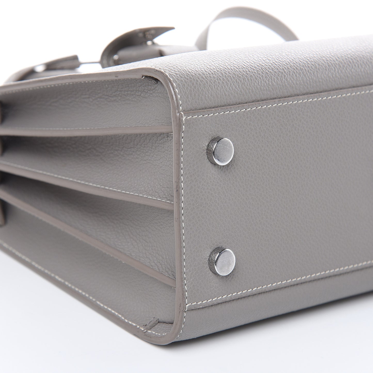 Grained Calfskin Topstich Baby Sac De Jour Fog