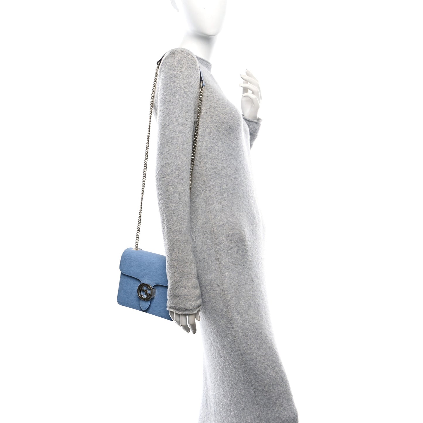 Dollar Calfskin Small Interlocking G Shoulder Bag Mineral Blue