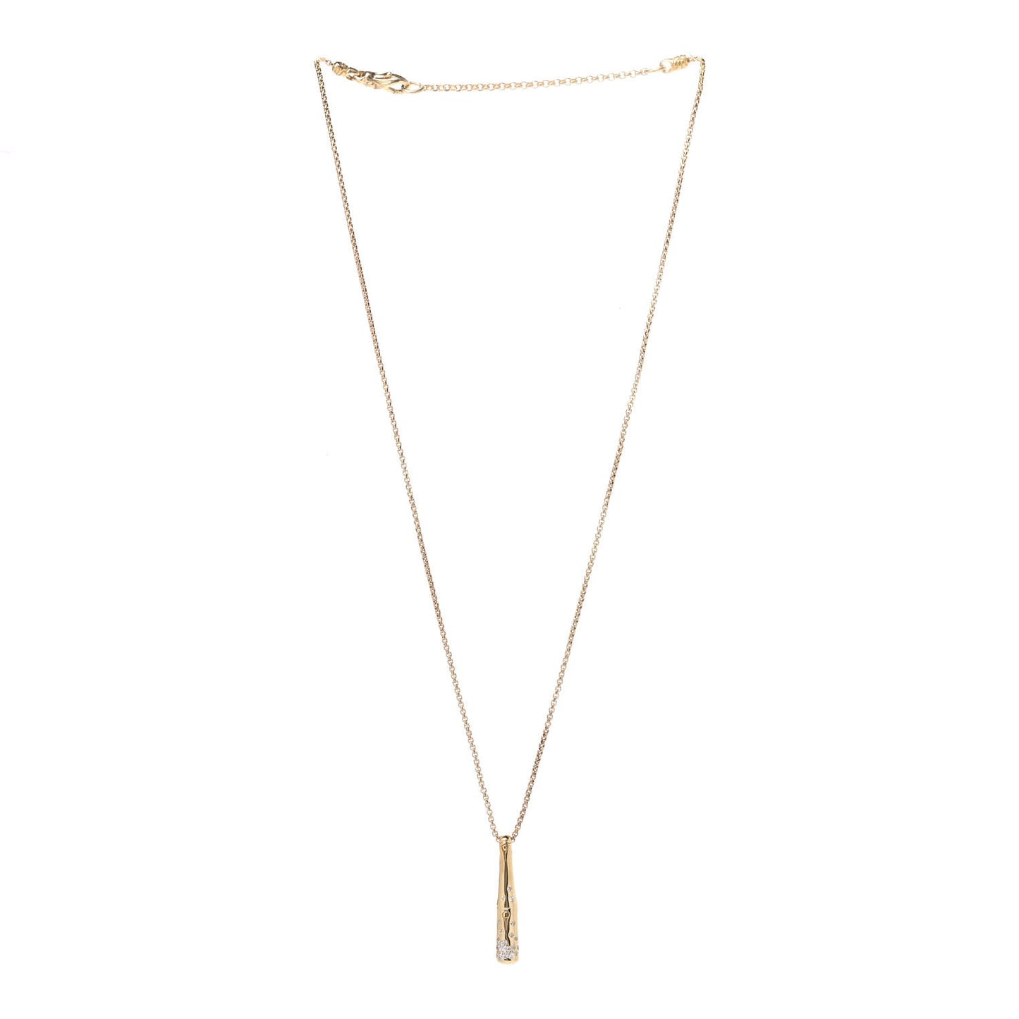 18K Yellow Gold Diamond Bamboo Drop Pendant Necklace