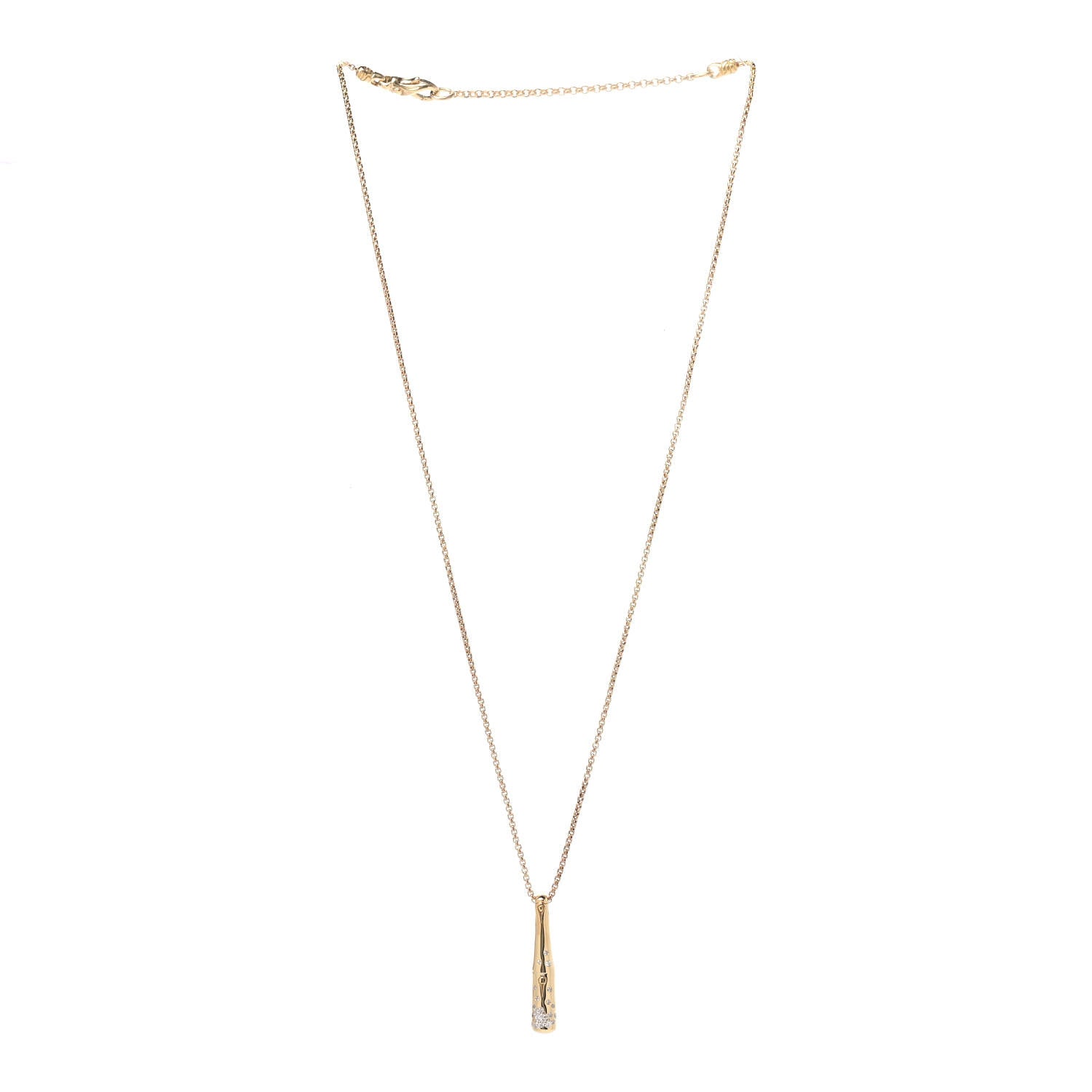 John Hardy 18K Yellow Gold Diamond Bamboo Drop Pendant Necklace 3 of 5