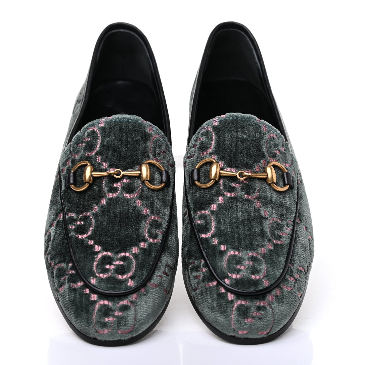 Velvet Malaga Kid GG Monogram Horsebit Womens Jordaan Loafers 35 Avio Dusty Pink Black