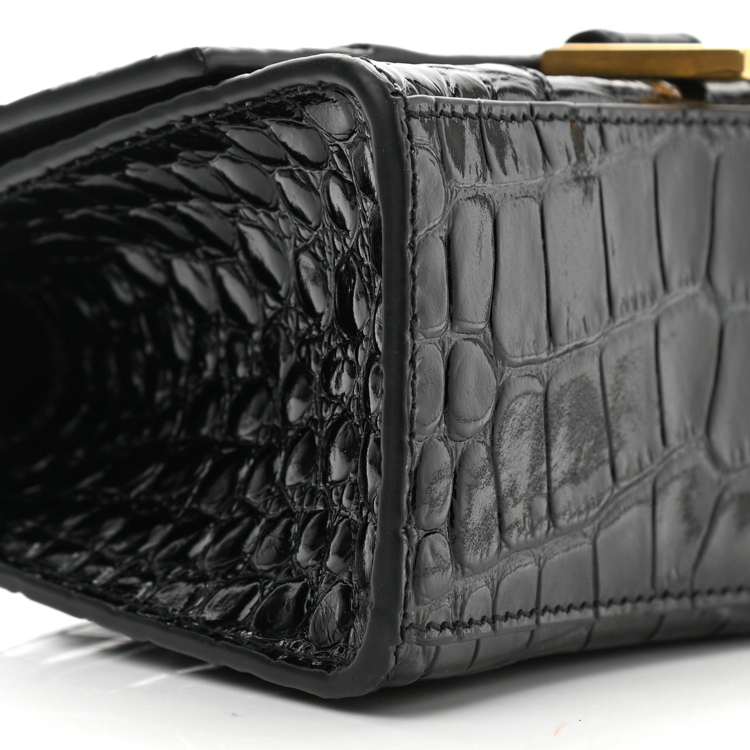 Balenciaga Shiny Calfskin Crocodile Embossed Hourglass Top Handle Bag XS Black 8 of 10