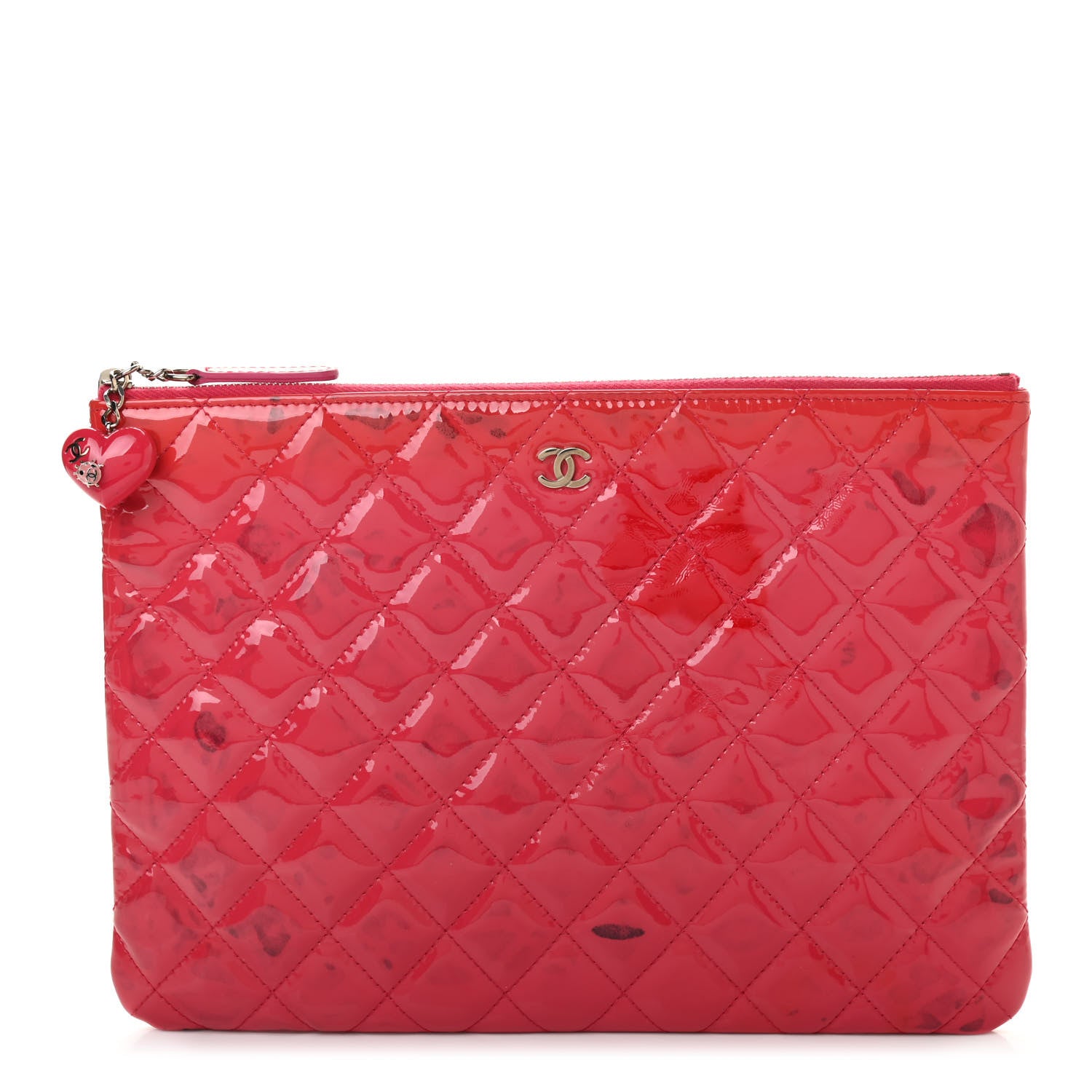 Chanel Patent Calfskin Quilted Valentine Hearts Medium O Cosmetic Case Dark Pink 1 of 11