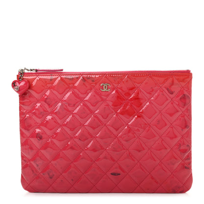 Chanel Patent Calfskin Quilted Valentine Hearts Medium O Cosmetic Case Dark Pink 1 of 11