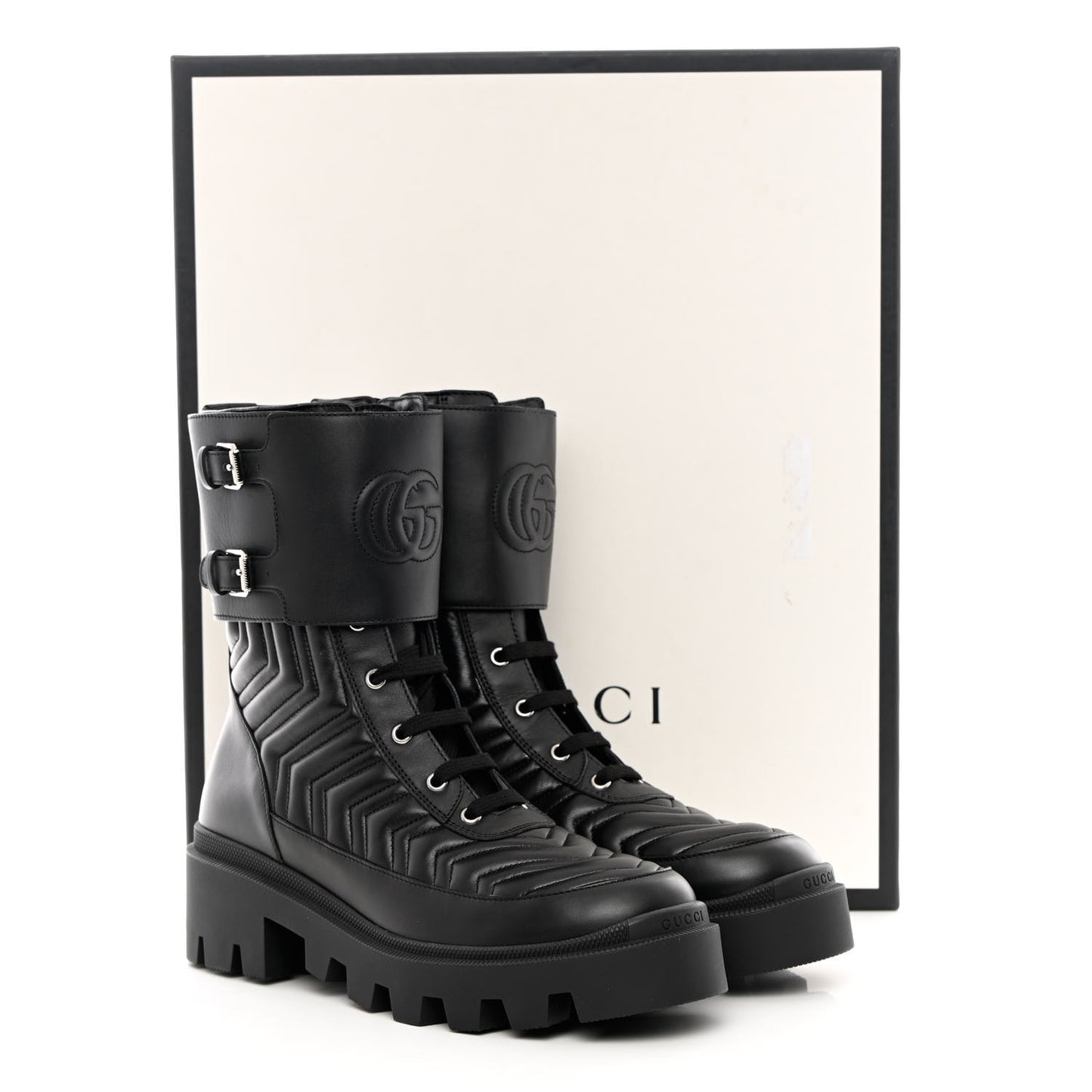 Nappa Frances GG Matelasse Platform Combat Boots 41 Black