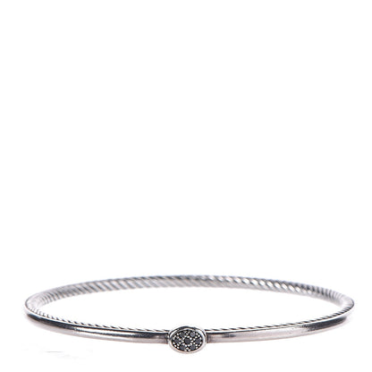 David Yurman Sterling Silver Black Diamond 3mm Oval Bracelet 1 of 5