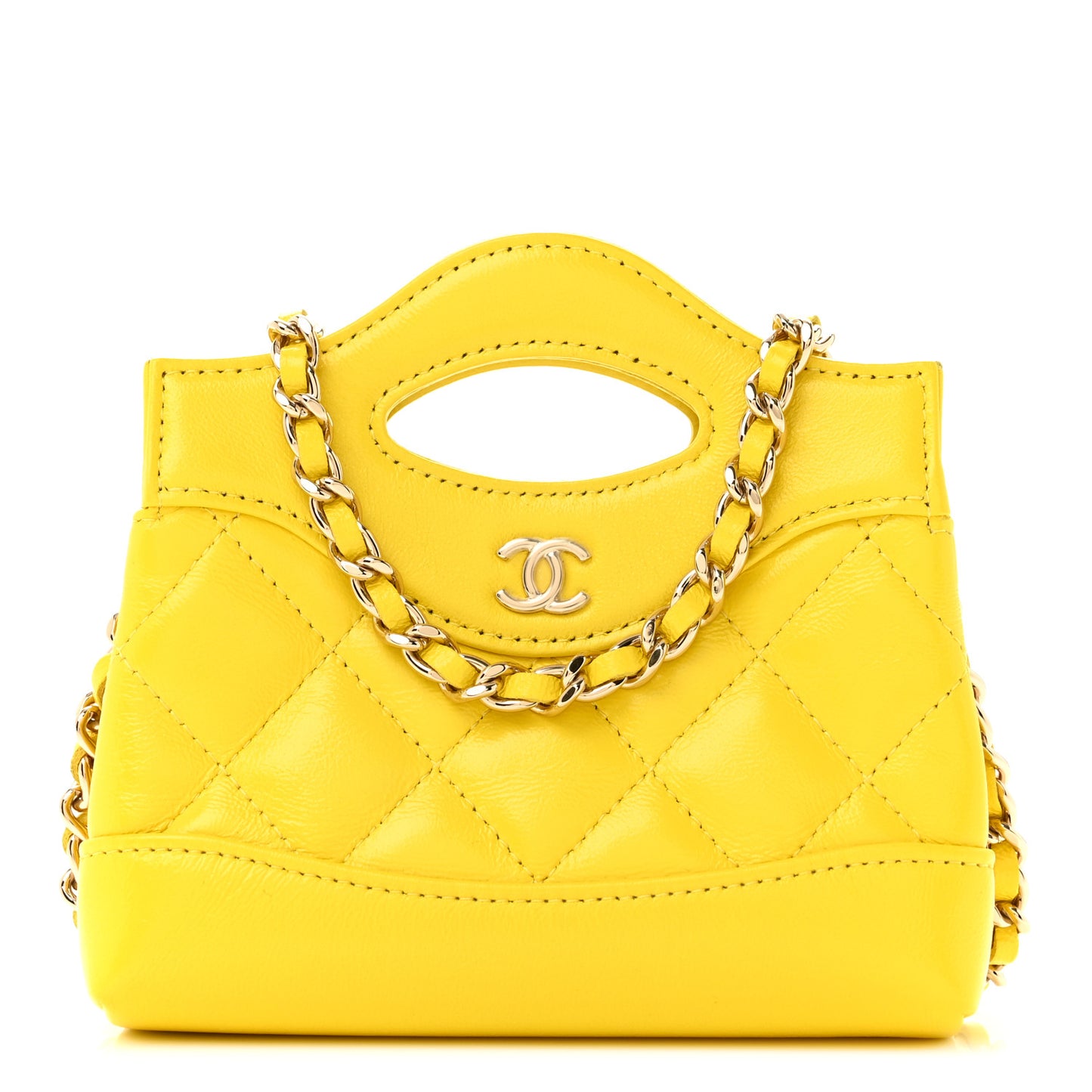 Shiny Lambskin Quilted Micro 31 Clutch With Chain Yellow
