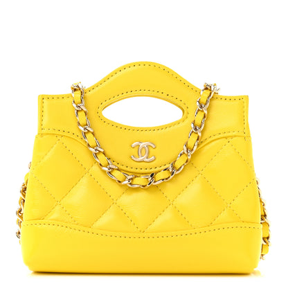 Chanel Shiny Lambskin Quilted Micro 31 Clutch With Chain Yellow 1 of 10