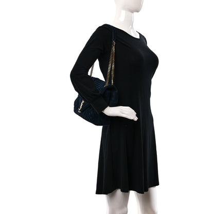 Saint Laurent Suede Mixed Matelasse Tri-Quilt Large Monogram Envelope Satchel Navy Blue 2 of 11