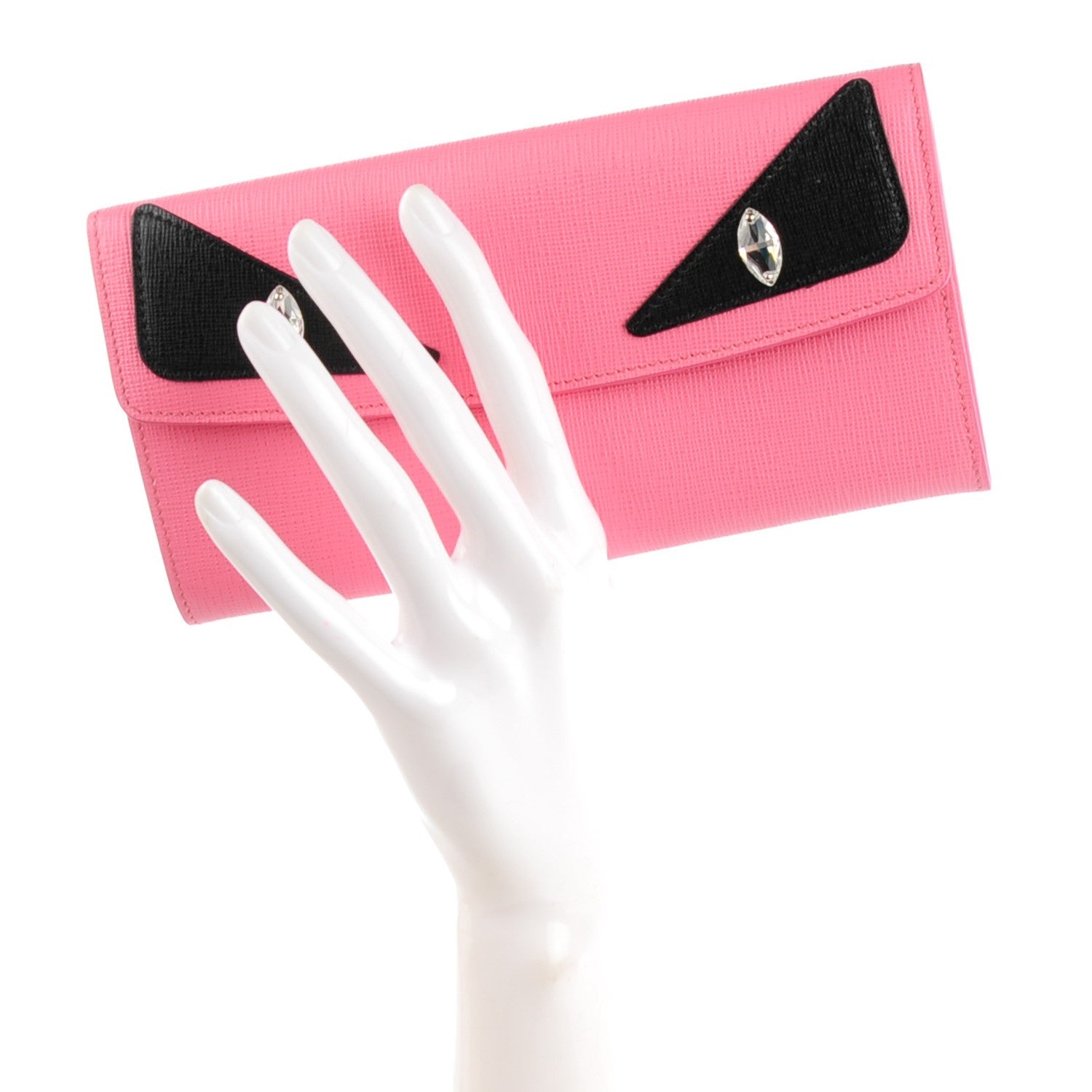 Fendi Vitello Elite Crystal Monster Eyes Simply Continental Wallet Lollypop Black 3 of 10