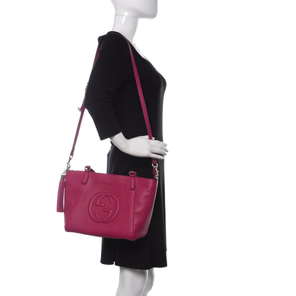 Gucci Pebbled Calfskin Small Soho Top Handle Bag Bright Bougainvillea 2 of 12