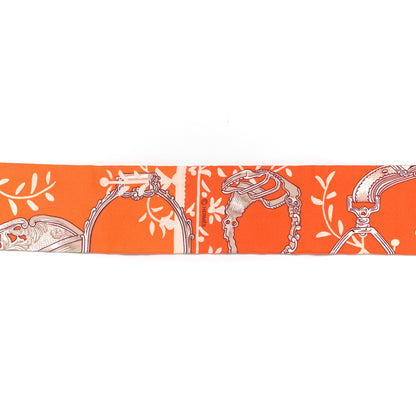 Hermes Silk Etriers Remix Twilly Orange Creme Beige 4 of 4