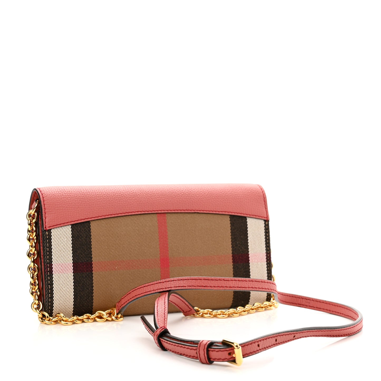 Grainy Calfskin House Check Henley Wallet On Chain Cinnamon Red