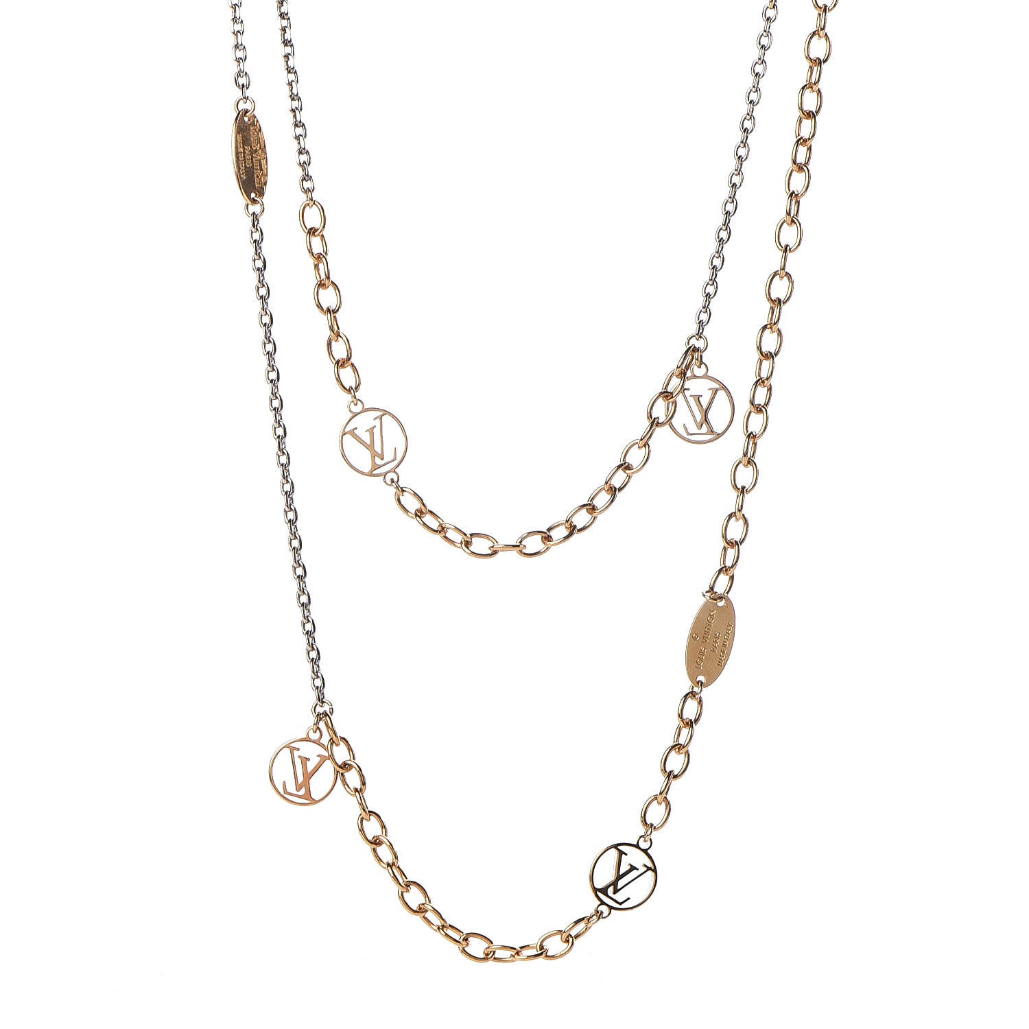 Louis Vuitton Logomania Sautoir Necklace Silver Gold 1 of 5