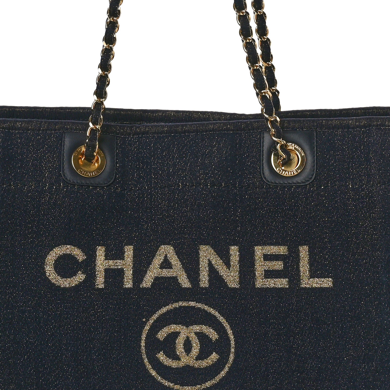 Chanel Lurex Canvas Small Deauville Tote Navy Blue Gold 8 of 13