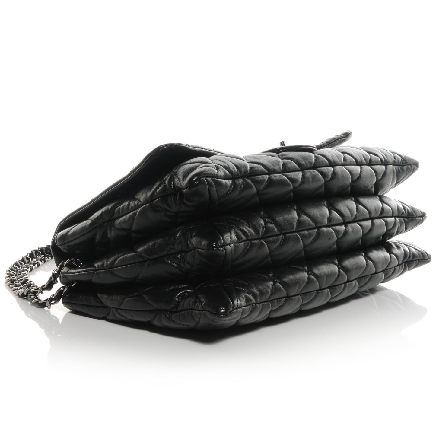 Lambskin Quilted Maxi 3 Flap Black