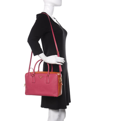 Prada Saffiano Lux Petite Bowler Fuchsia Papaya 2 of 15