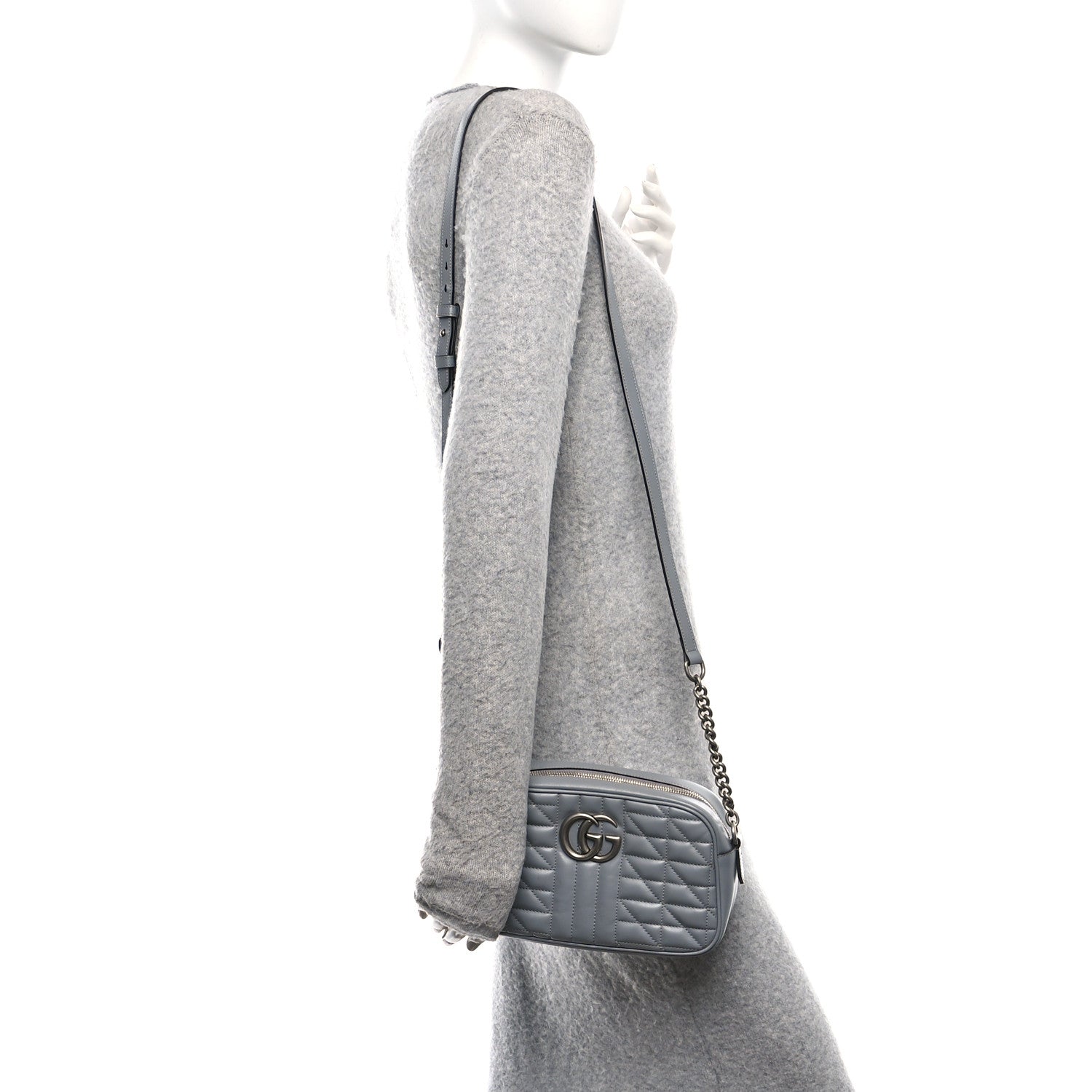 Gucci Calfskin Matelasse Aria Small GG Marmont Chain Shoulder Bag Deep Grey 2 of 11