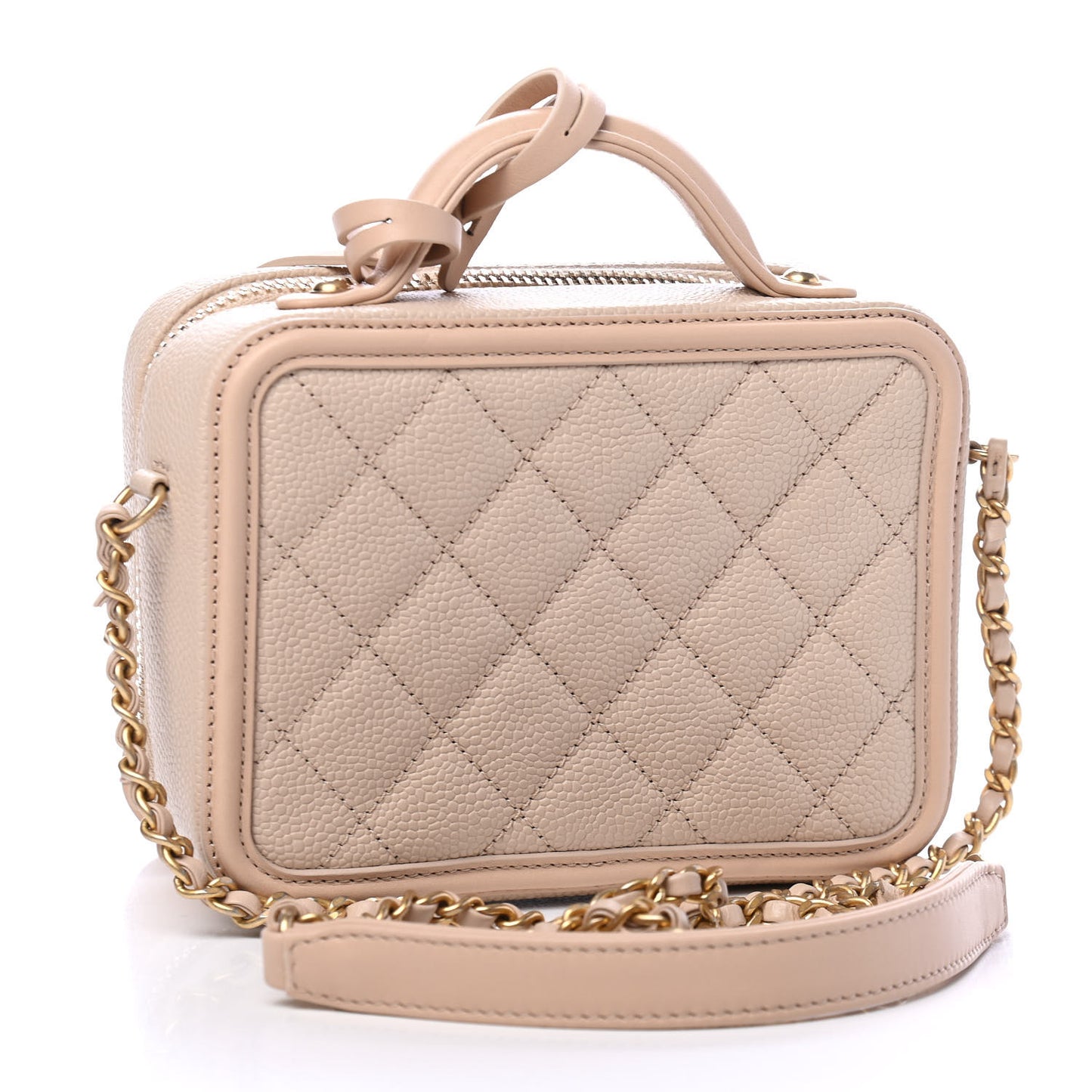 Caviar Quilted Small CC Filigree Vanity Case Beige