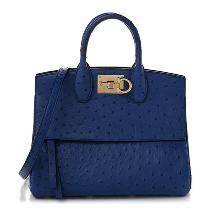Salvatore Ferragamo Ostritch Medium Studio Top Handle Bag  Admiral Blue 1 of 10