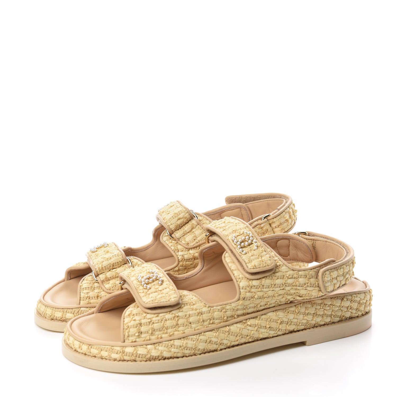 Chanel Braided Fabric Velcro Dad Sandals 38 Beige 3 of 10