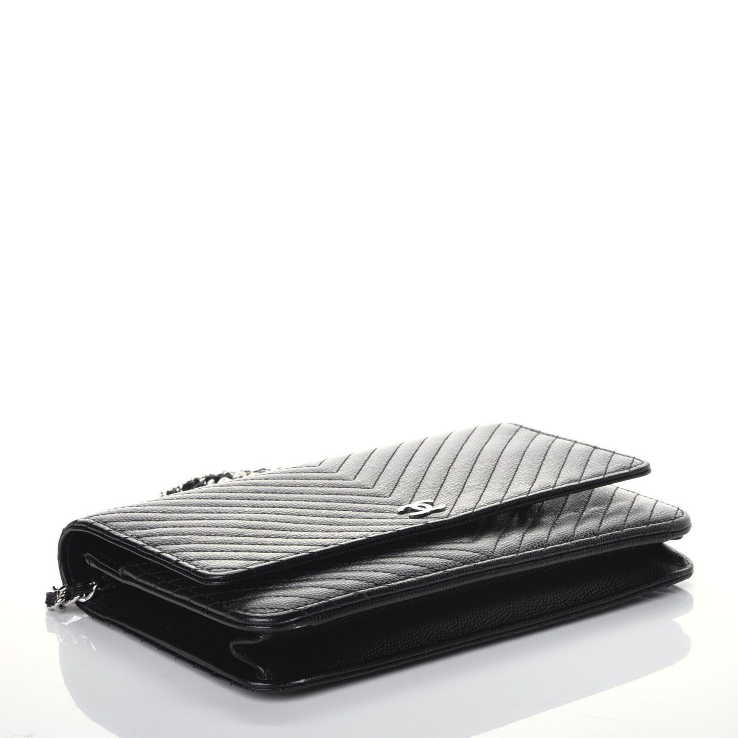 Caviar Chevron Quilted Wallet On Chain WOC Black