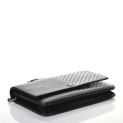 Chanel Caviar Chevron Quilted Wallet On Chain WOC Black 4 of 9