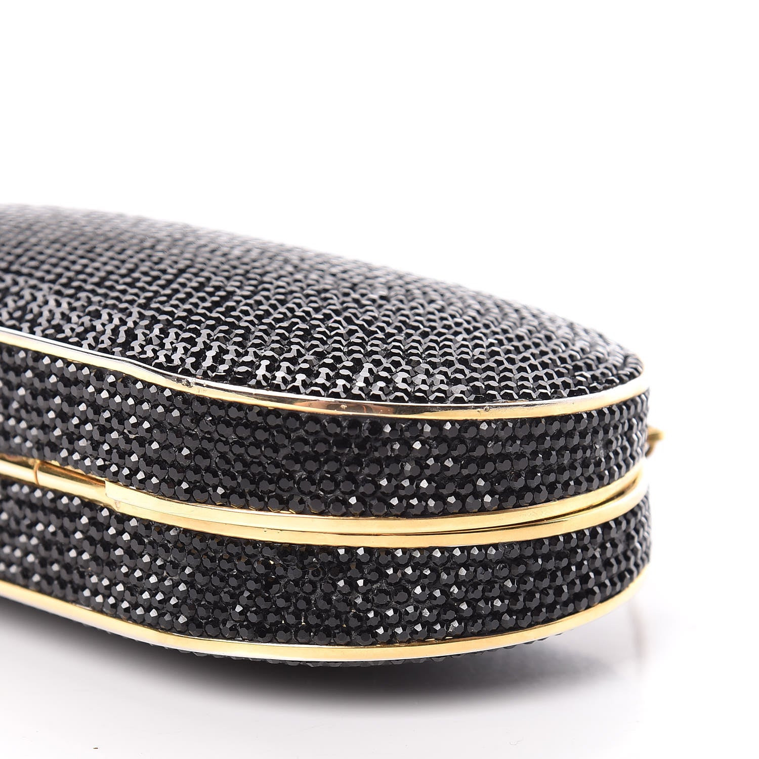 Judith Leiber Swarovski Crystal Minaudiere Clutch Black Gold 7 of 10