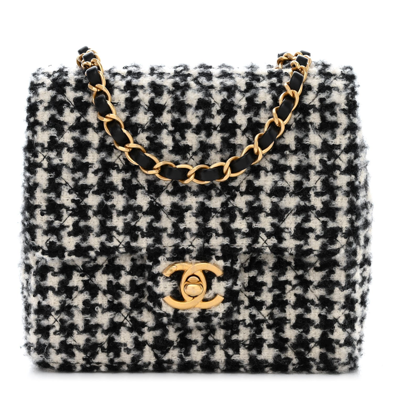 Chanel Tweed Houndstooth Quilted Mini Square Flap White Black 1 of 12
