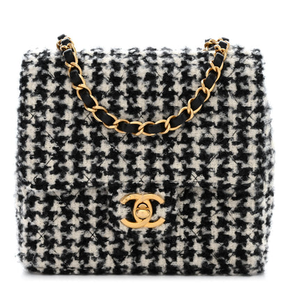 Chanel Tweed Houndstooth Quilted Mini Square Flap White Black 1 of 12