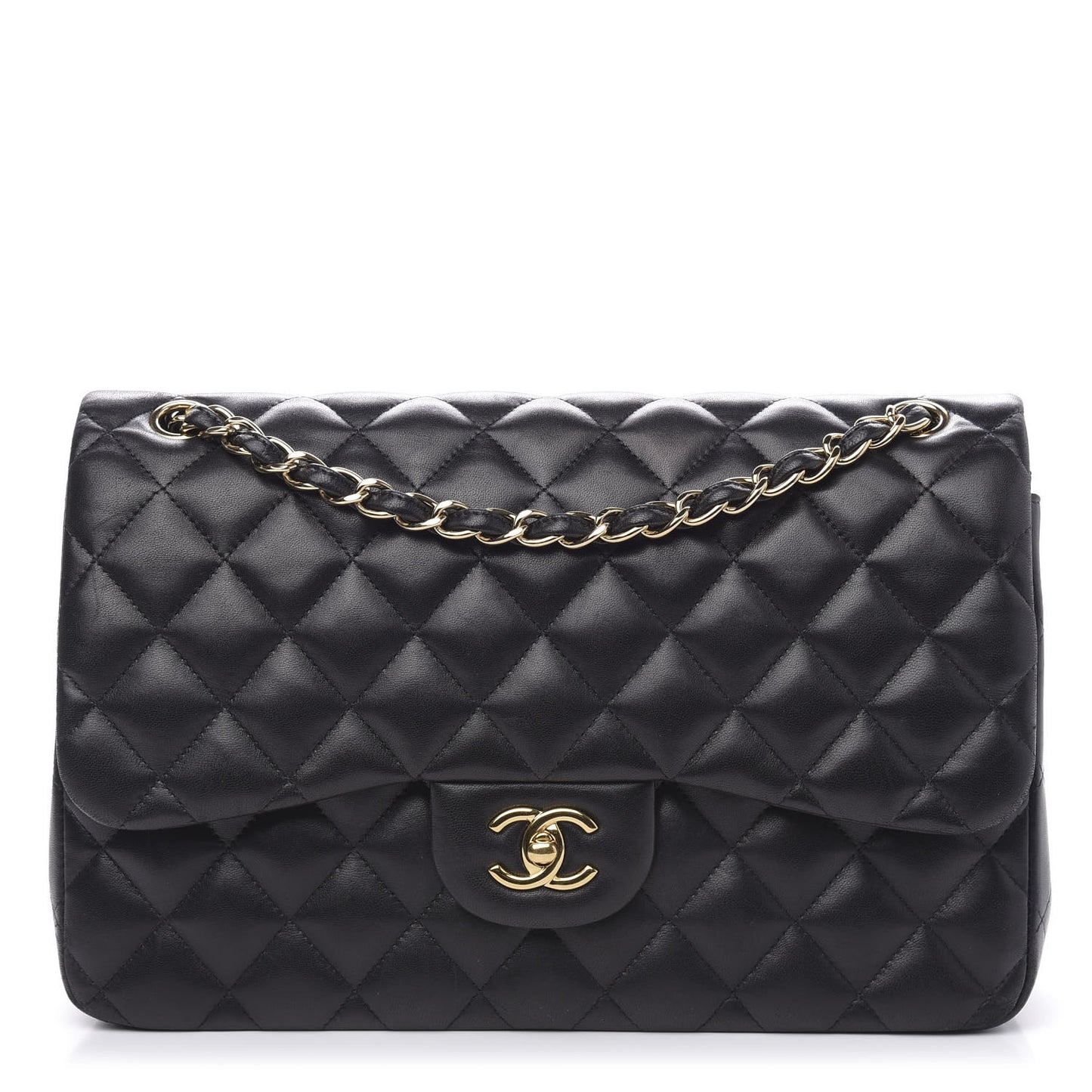 Lambskin Quilted Jumbo Double Flap Black
