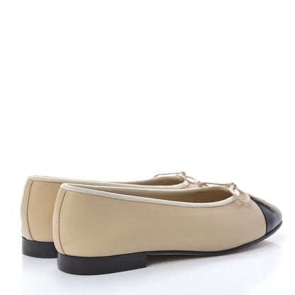 Chanel Lambskin CC Cap Toe Ballerina Flats 41 Beige Black 4 of 11