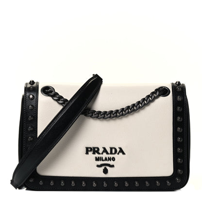 Prada Glace Calfskin Studded Crossbody White Black 1 of 4