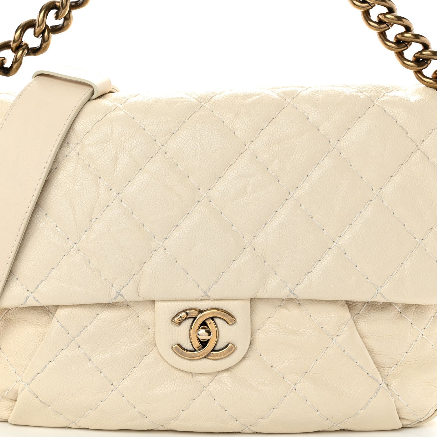 Chanel Crumpled Grained Calfskin Medium Coco Pleats Messenger Flap Dark White 8 of 12