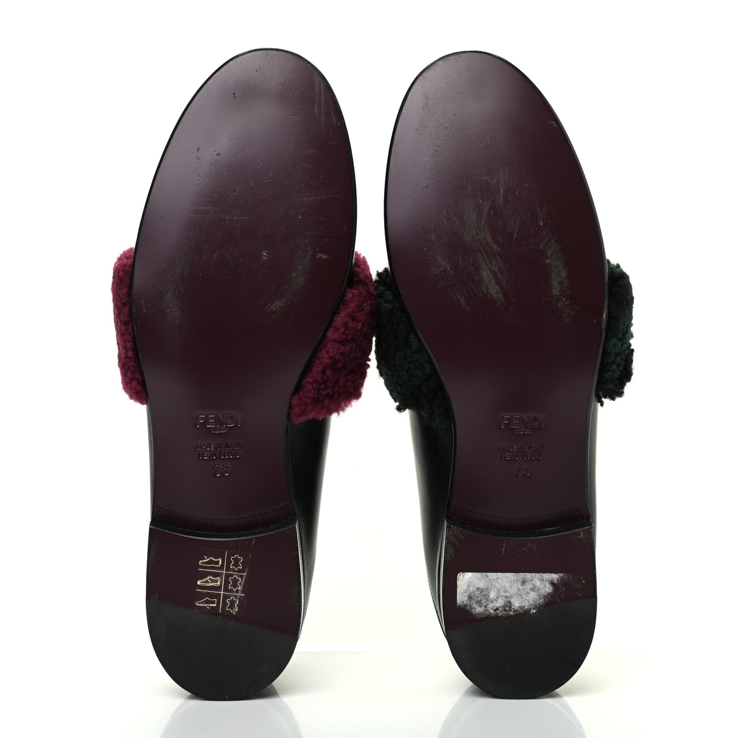 Vitello Shearling Mink Slip On Loafers 38 Black