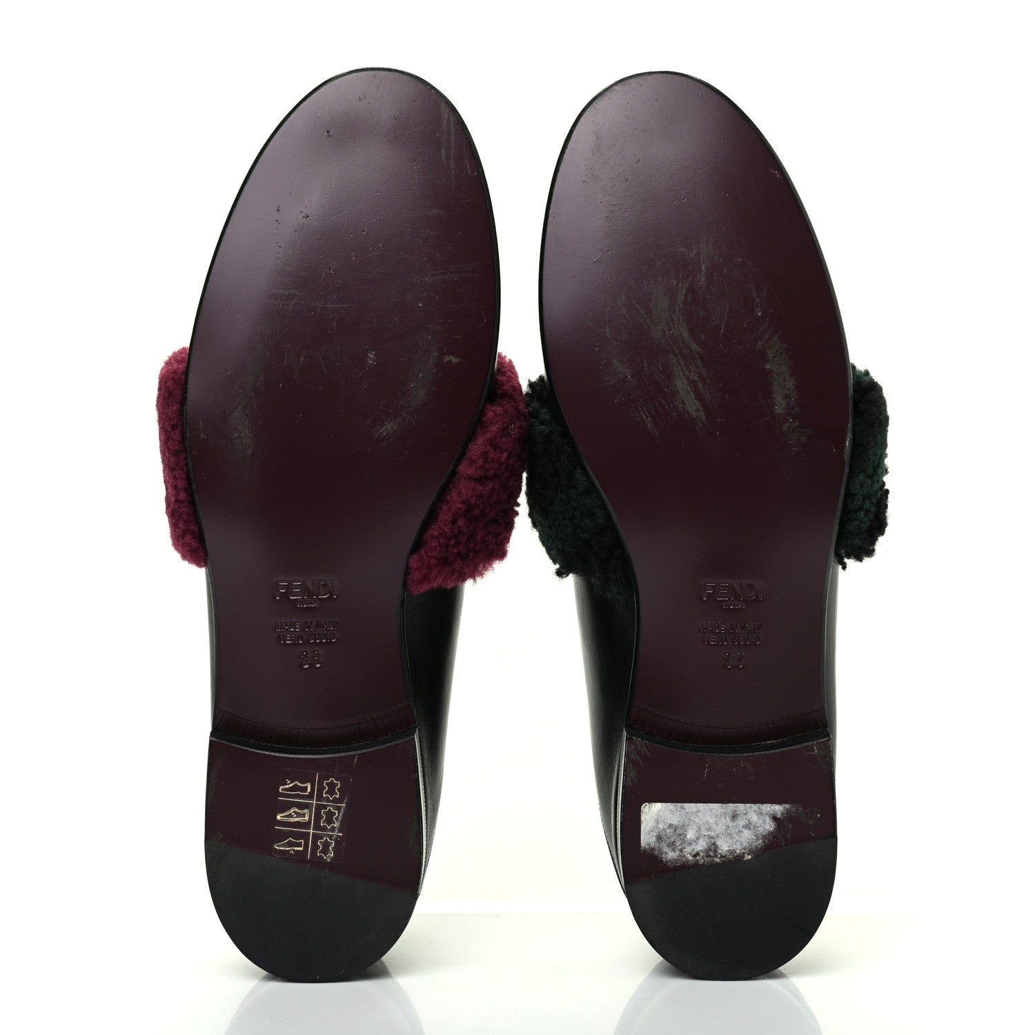 Fendi Vitello Shearling Mink Slip On Loafers 38 Black 5 of 13