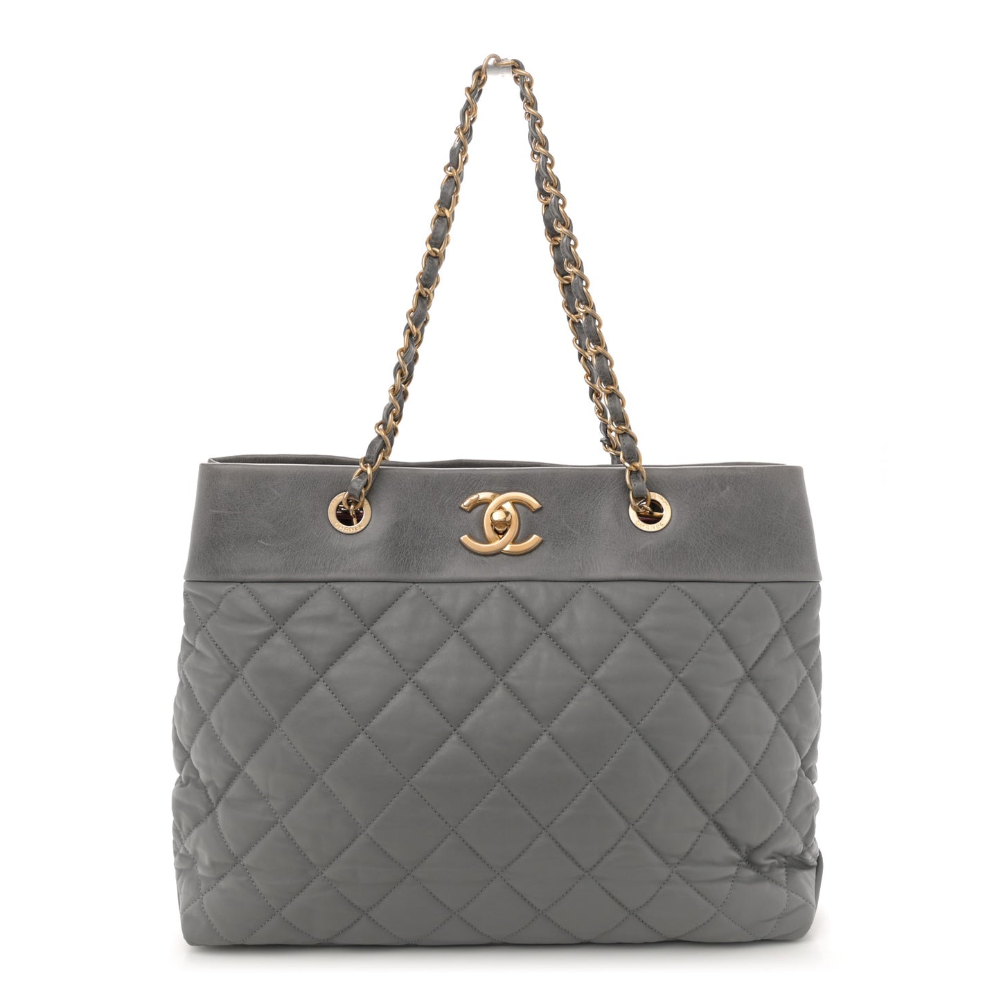 Calfskin Quilted Large Soft Elegance Tote Grey