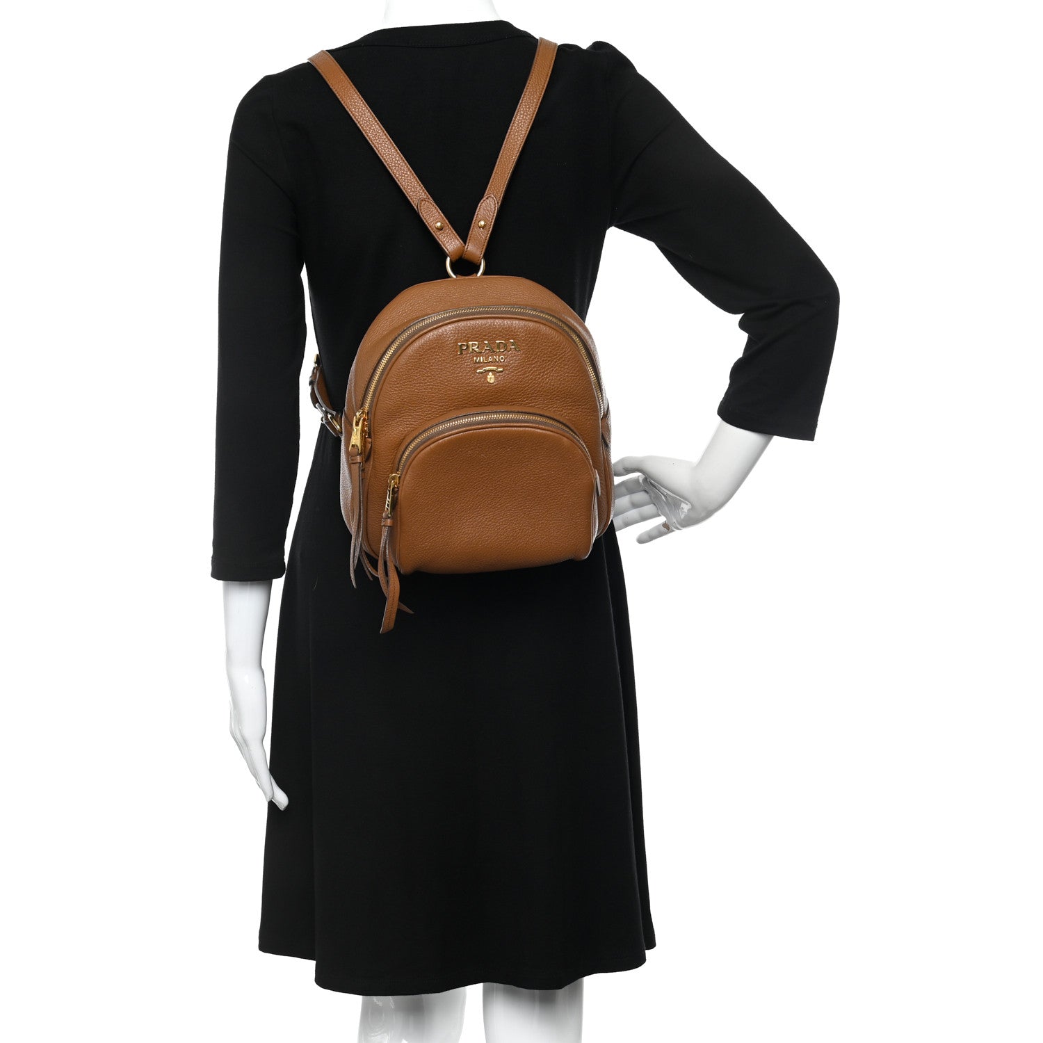 Prada Vitello Daino Zip Backpack Cuoio 2 of 13