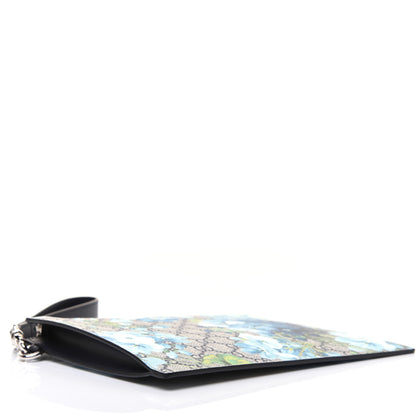 Gucci GG Supreme Monogram Blooms Small Zip Wristlet Pouch Beige Blue Black 4 of 15